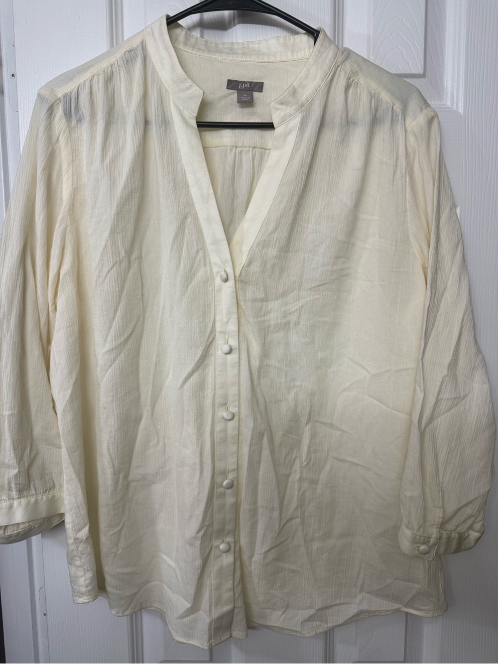 J. Jill Cream Button-Front Mandarin Collar Shirt Sz med (sku0135)